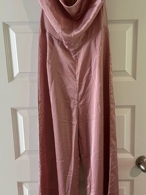 Showpo Pale Pink Cowl Neck Satin Palazzo Jumpsuit NWT